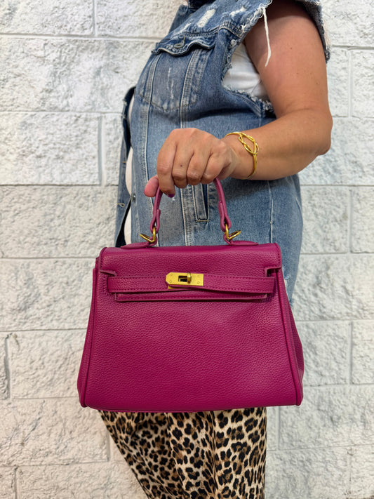 Borsa a mano in simil pelle-fucsia- KAROL