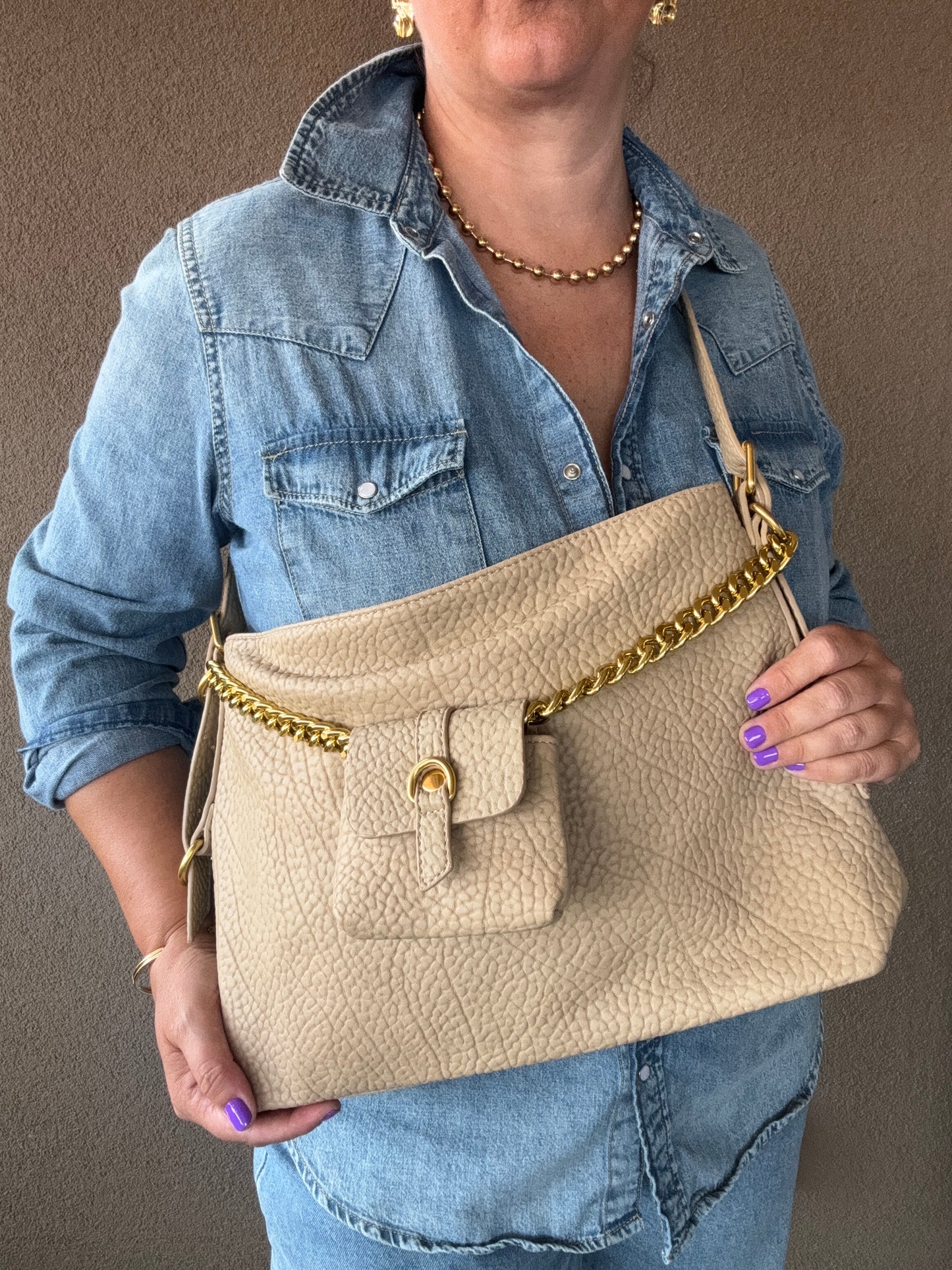 Borsa a mano in simil pelle- Anastasia - beige