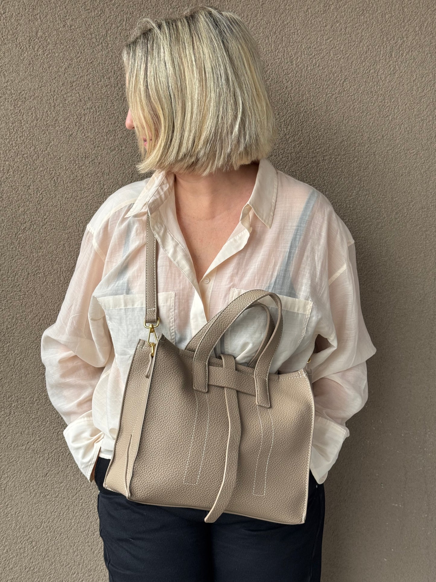 Borsa a mano in simil pelle- JOLIE- TAUPE